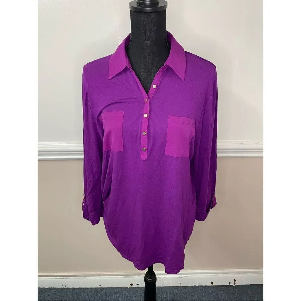 Chico’s Woven Detailed Magenta Top Size 2